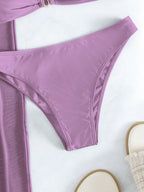 Conjunto Biquíni 3 Peças Estilo Bandeau Com Fio U