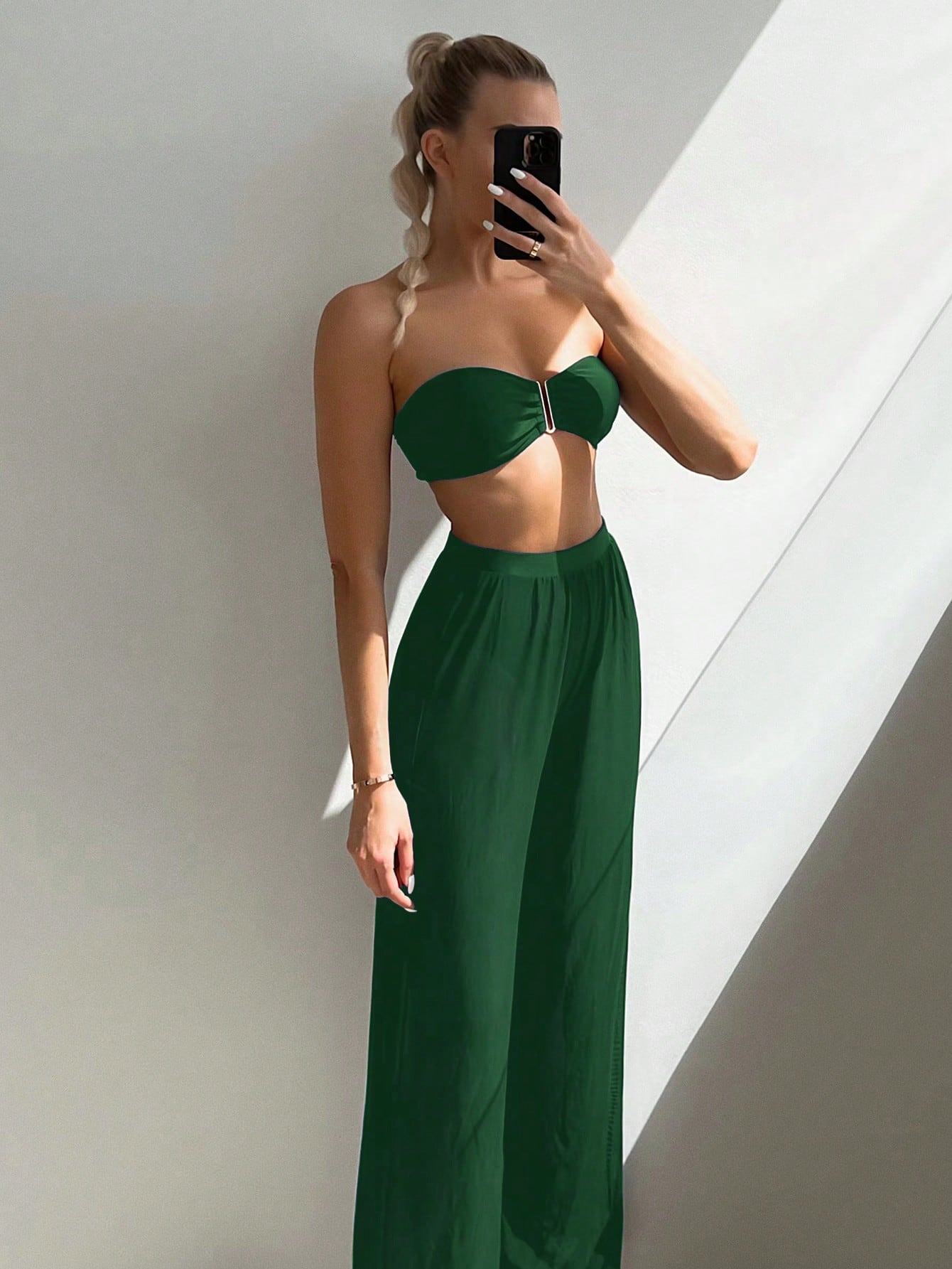 Conjunto Biquíni 3 Peças Estilo Bandeau Com Fio U
