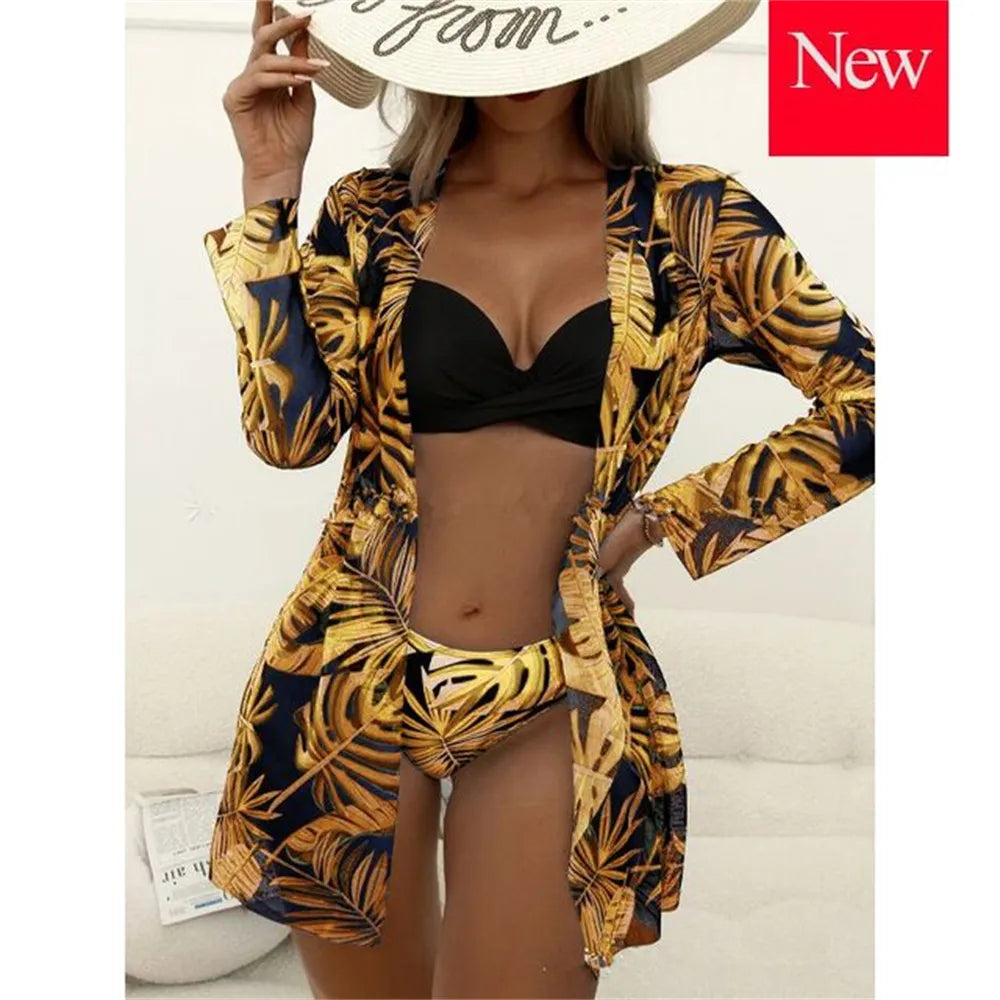 Biquíni Cintura Alta Conjunto Saída De Praia 3 Peças Linha New Hot