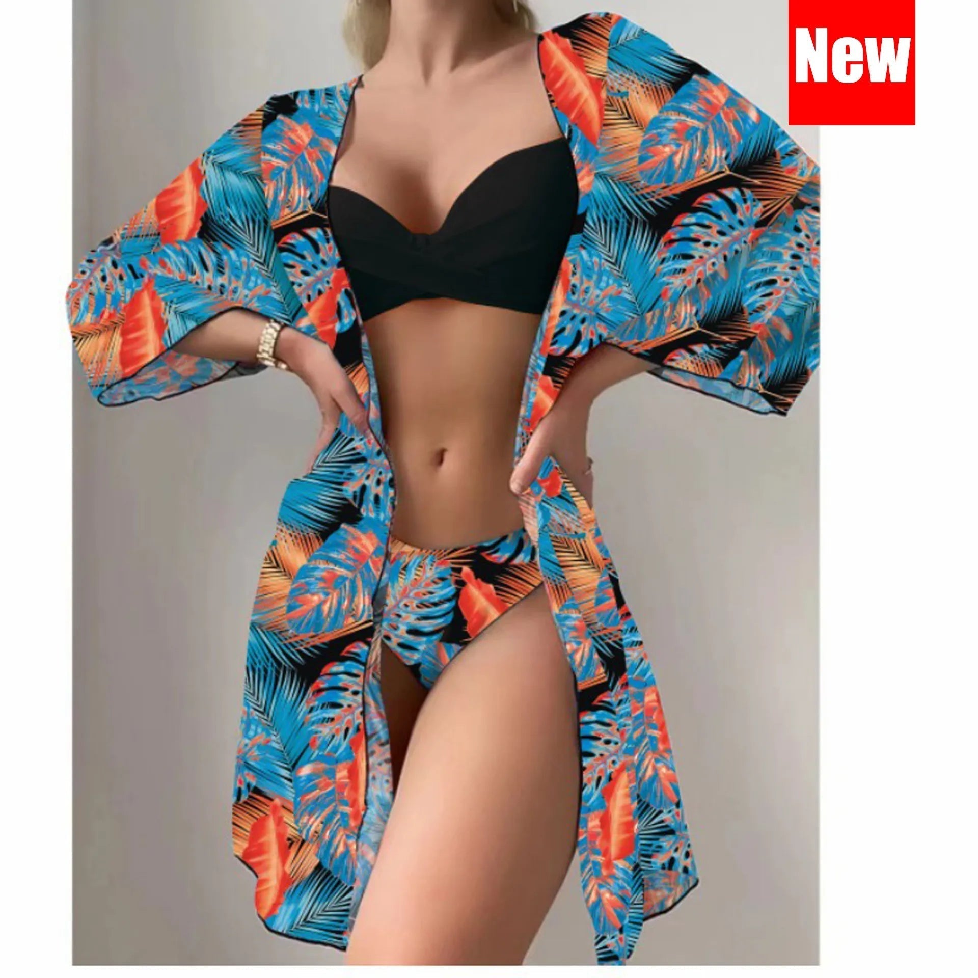 Biquíni Cintura Alta Conjunto Saída De Praia 3 Peças Linha New Hot