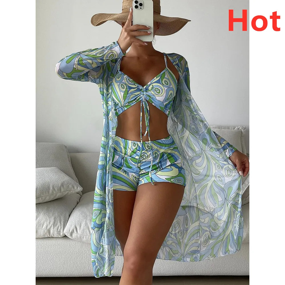 Biquíni Cintura Alta Conjunto Saída De Praia 3 Peças Linha New Hot