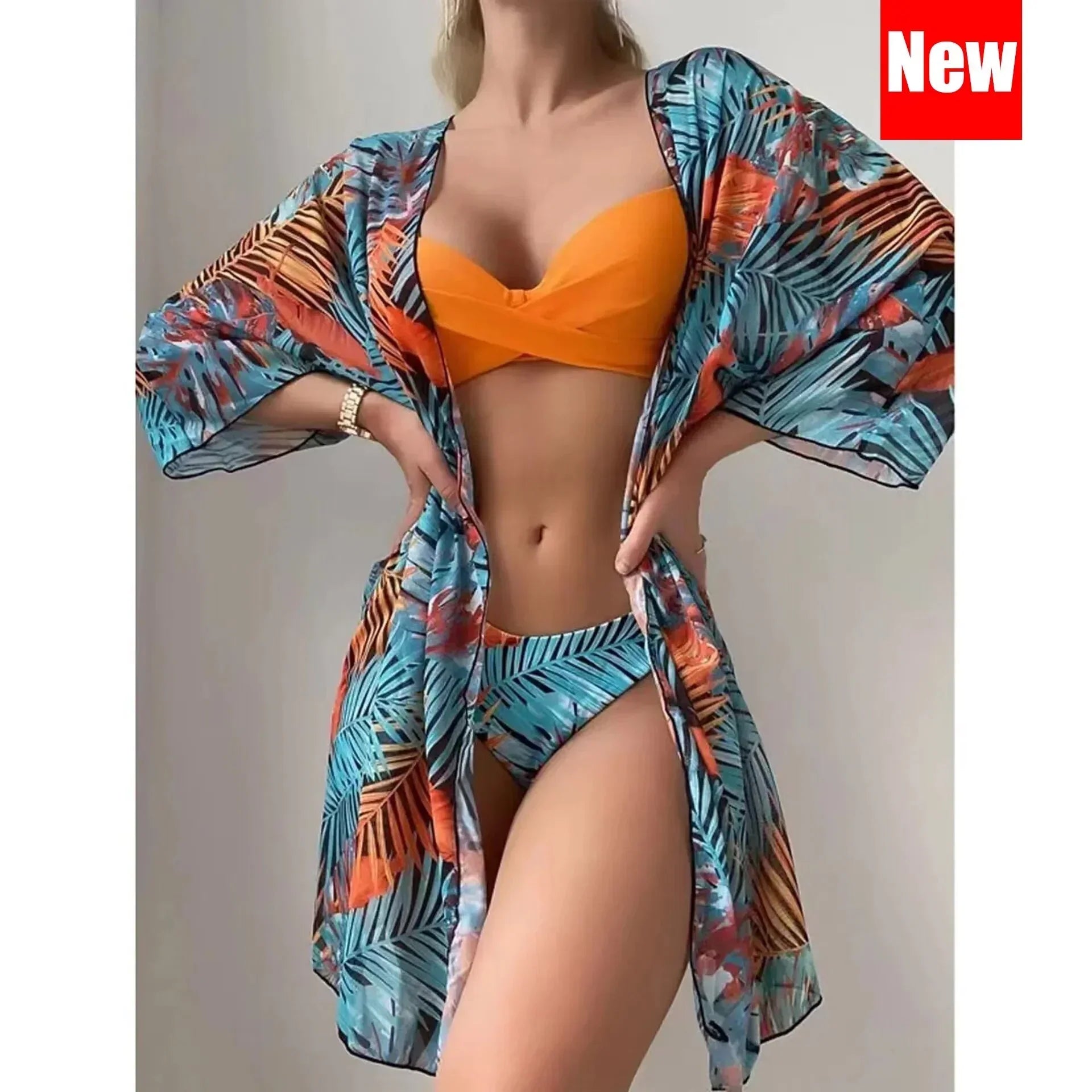 Biquíni Cintura Alta Conjunto Saída De Praia 3 Peças Linha New Hot