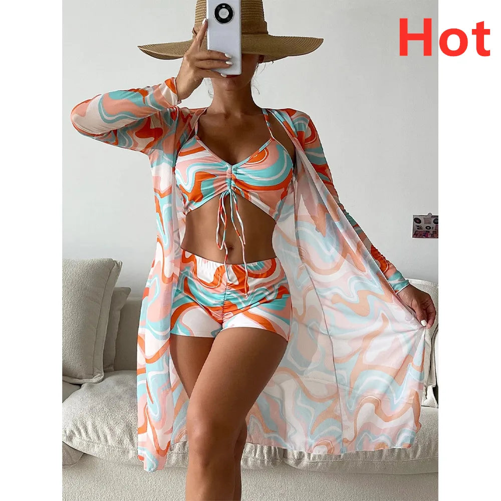Biquíni Cintura Alta Conjunto Saída De Praia 3 Peças Linha New Hot
