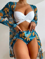 Biquíni Cintura Alta Conjunto Saída De Praia 3 Peças Linha New Hot