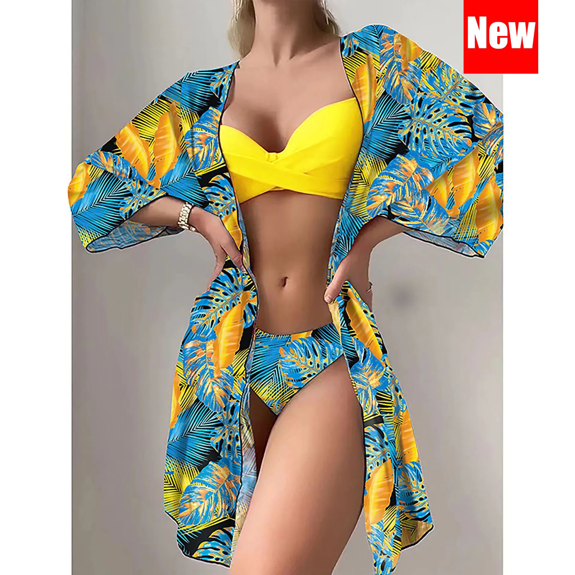 Biquíni Cintura Alta Conjunto Saída De Praia 3 Peças Linha New Hot