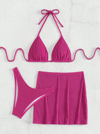 Conjunto De 3 Peças Sensual Com Top E Saia Corte Alto