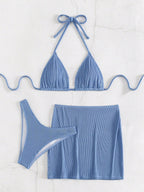 Conjunto De 3 Peças Sensual Com Top E Saia Corte Alto