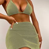 Conjunto De 3 Peças Sensual Com Top E Saia Corte Alto