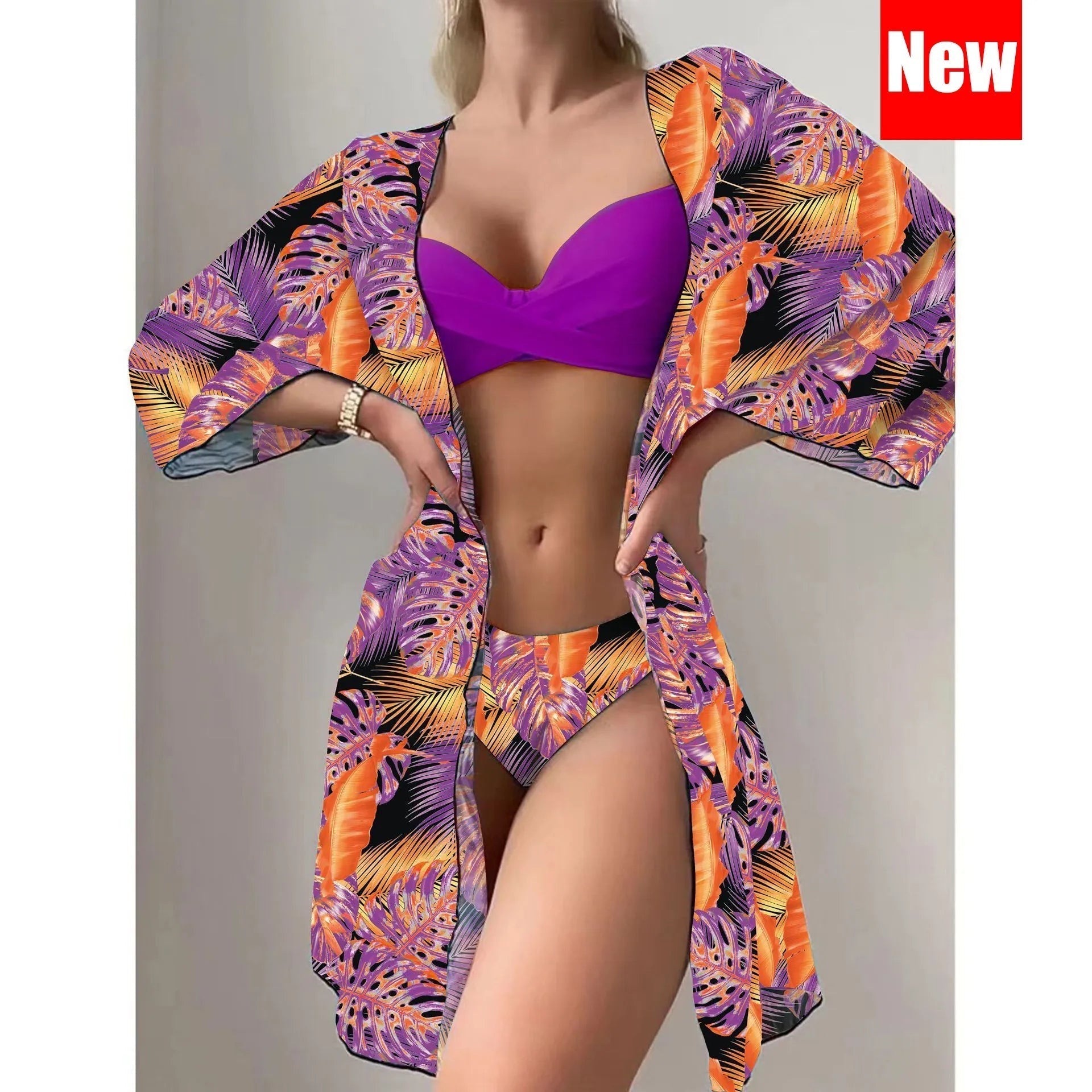 Biquíni Cintura Alta Conjunto Saída De Praia 3 Peças Linha New Hot