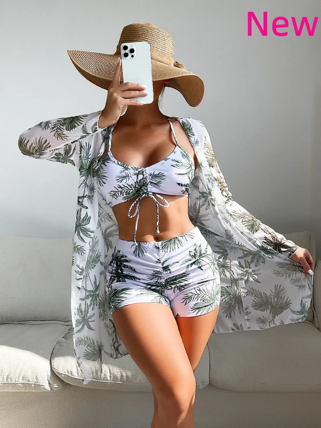 Biquíni Cintura Alta Conjunto Saída De Praia 3 Peças Linha New Hot