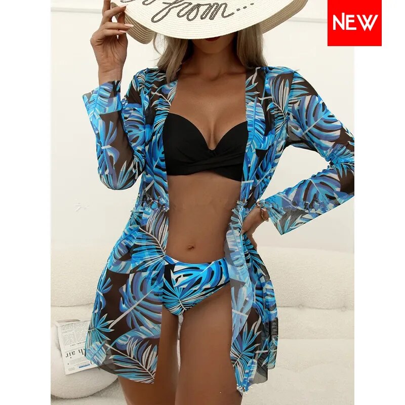 Biquíni Cintura Alta Conjunto Saída De Praia 3 Peças Linha New Hot