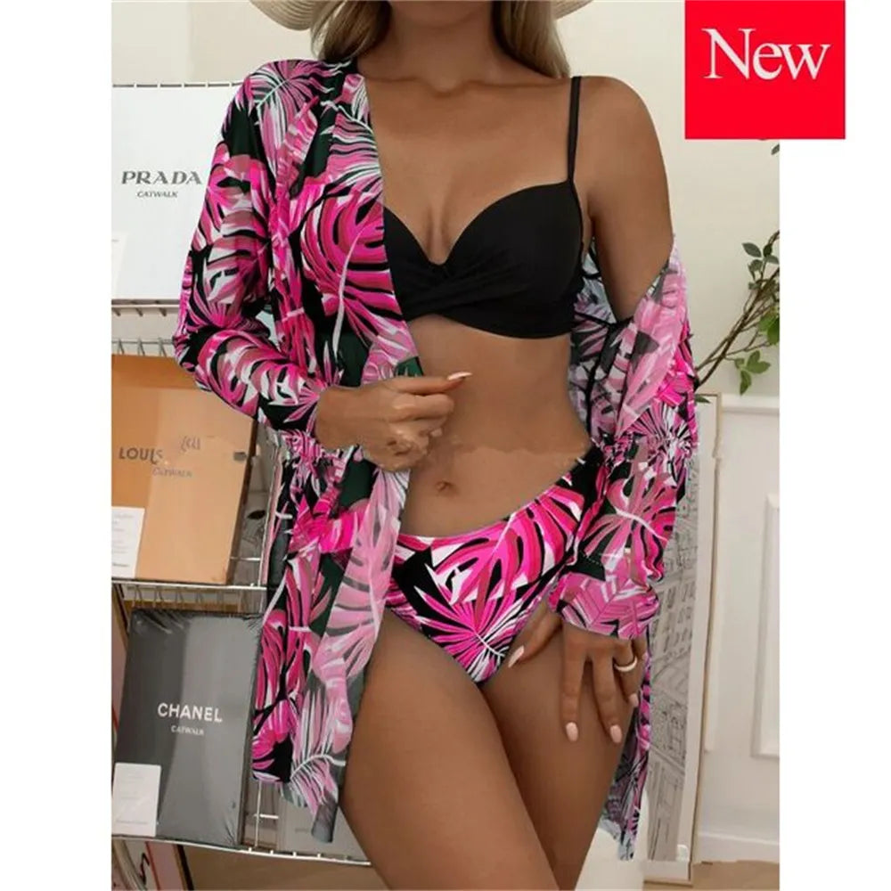 Biquíni Cintura Alta Conjunto Saída De Praia 3 Peças Linha New Hot